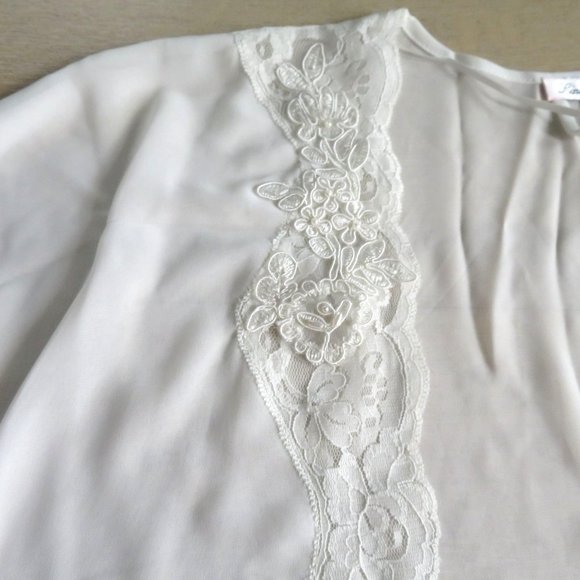 Linea Donatella Sheer Chiffon Open Front Robe S/M White Lace Pearls Knee Length - Picture 13 of 16
